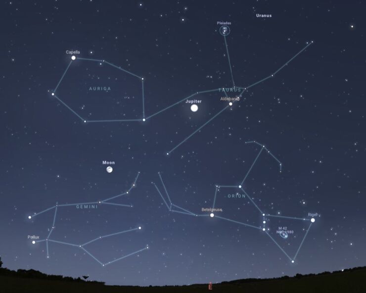 Mapa de cielo la noche del 15 de Diciembre de 2024