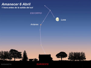 Mapa para observar la conjunción de la Luna y Antares