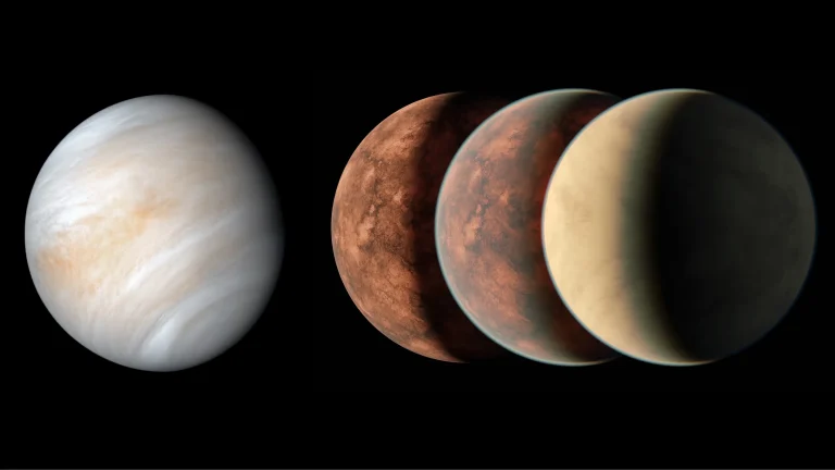 Imagen comparativa de Venus y el exoplaneta Gliese 12 b. Venus, ahora seco y extremadamente caliente, pudo haber tenido tanta agua como la Tierra. Un nuevo estudio investiga cuánta agua es necesaria para que exista vida en otros mundos. Credit: NASA/JPL-Caltech/R. Hurt (Caltech-IPAC)