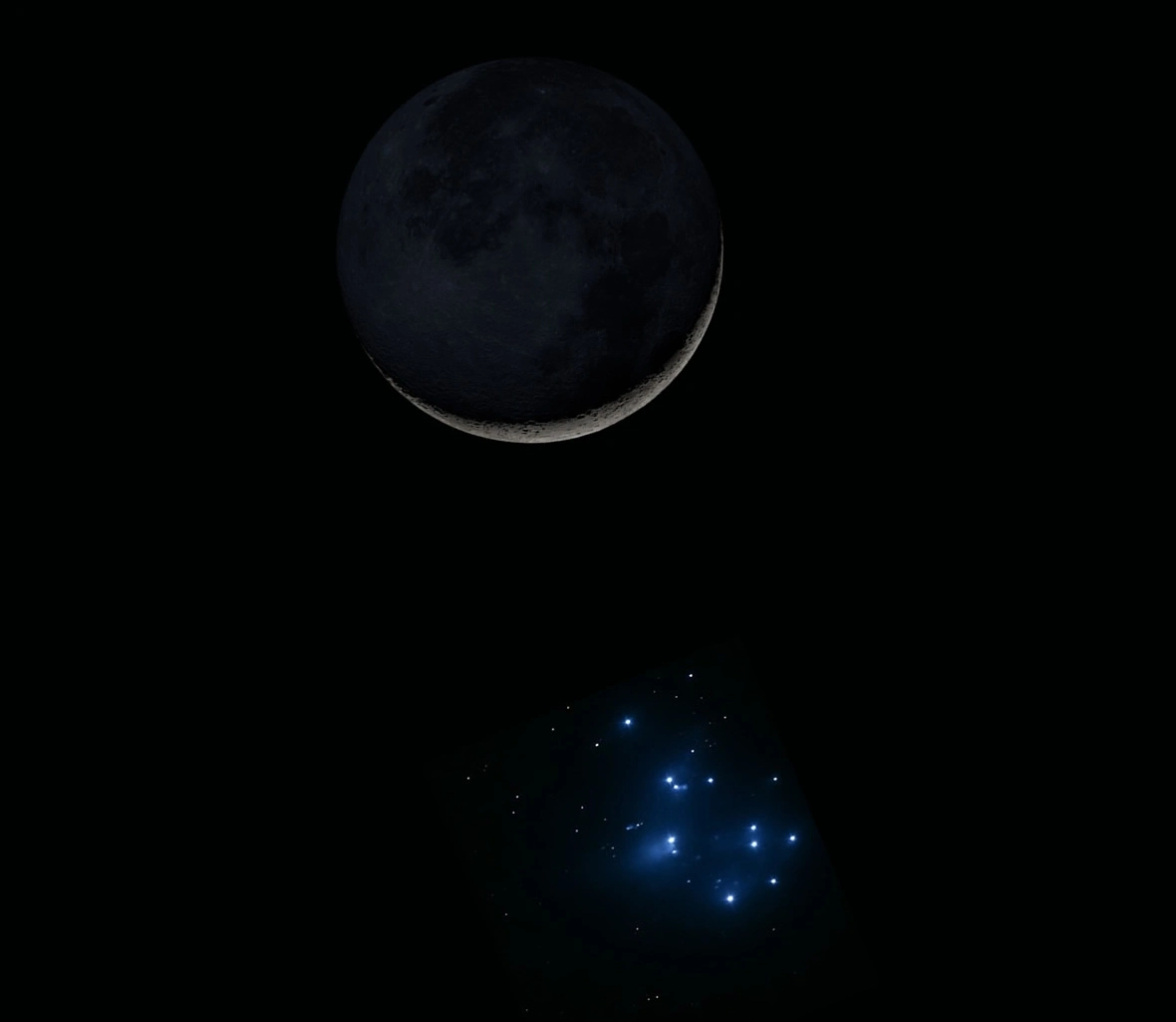 La Luna y el Cúmulo de las Pléyades nos regalan uno de los encuentros más bonitos de Abril