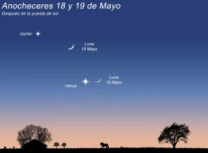 La Luna creciente y Venus protagonizan un espectacular encuentro al atardecer este lunes 18 y martes 19 de mayo