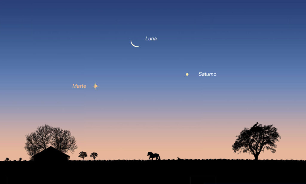 La Luna, Marte y Saturno Formarán un Espectacular Triángulo Celeste Antes del Amanecer del 14 de Mayo