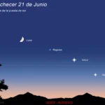 El comienzo del verano astronómico llega acompañado de un precioso espectáculo celeste. Mercurio, Júpiter, Venus, la Luna, Regulus y Spica formarán una llamativa alineación visible tras la puesta de Sol durante los primeros días de la semana. Además, el martes la Luna protagonizará una bonita conjunción con la estrella Spica.