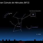 La Luna Nueva deja esta noche un cielo completamente oscuro, perfecto para localizar el Gran Cúmulo de Hércules, M13, uno de los grandes tesoros del cielo de verano.