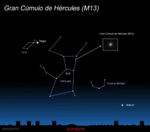 La Luna Nueva deja esta noche un cielo completamente oscuro, perfecto para localizar el Gran Cúmulo de Hércules, M13, uno de los grandes tesoros del cielo de verano.